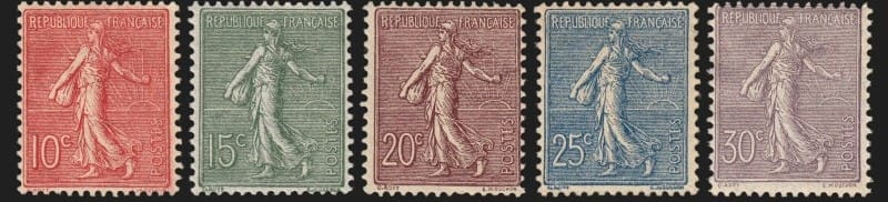 Semeuse-lignée-Marken (Liniendruck) von 1903, Werte von 10c bis 30c
