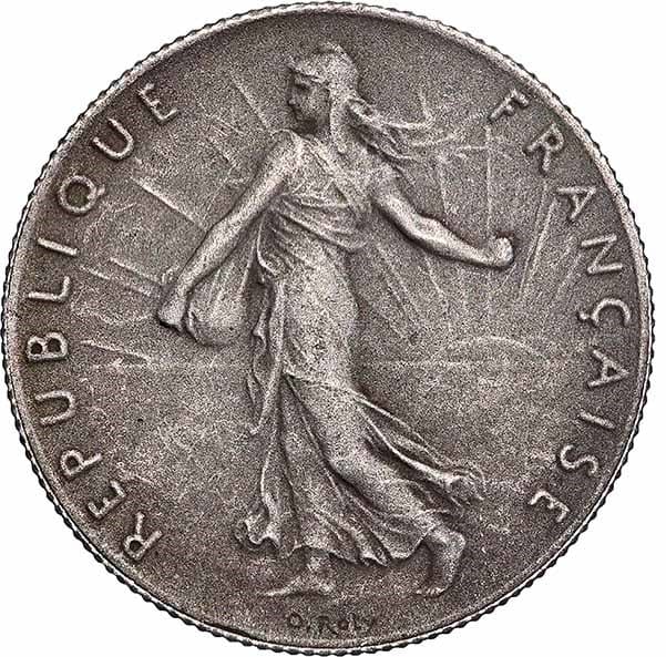 50-Centimes-Semeuse-Münze von 1897 (Vorderseite), nach Oscar Roty